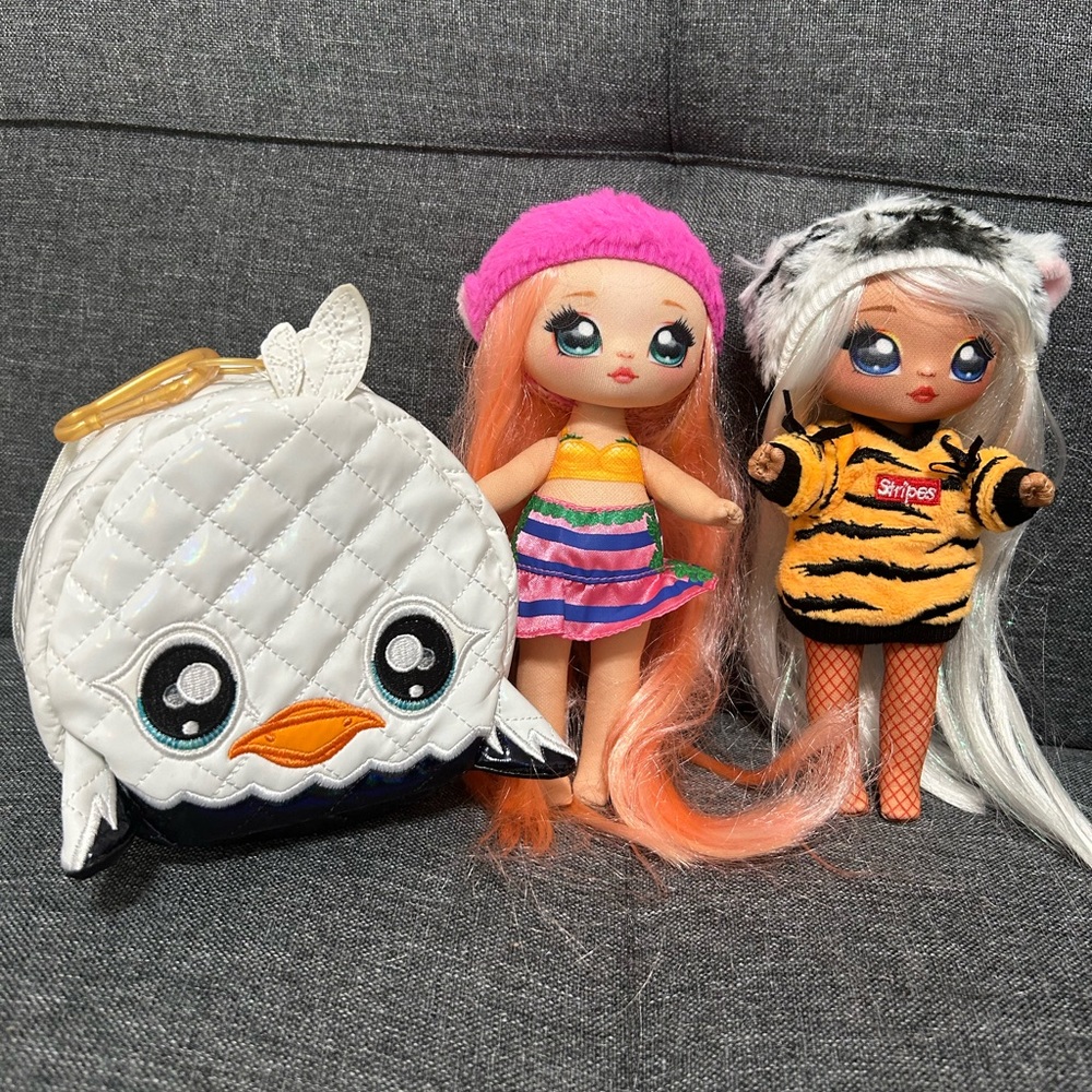 Na!na!na! Bianca Bengal and Nina Nanners Dolls and Metallic Clip on Eagle Purse
